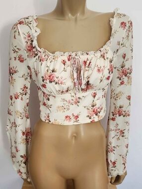 Shein Size L Large Women's Blouse Sexy Flirty Top Summer Beachy Cropped Flowy